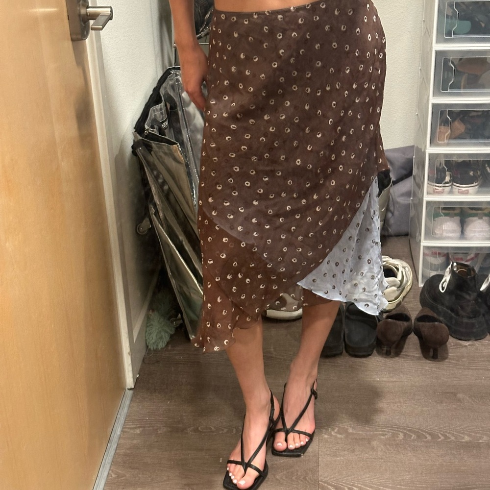 Brown Asymmetrical Wrap Midi Skirt